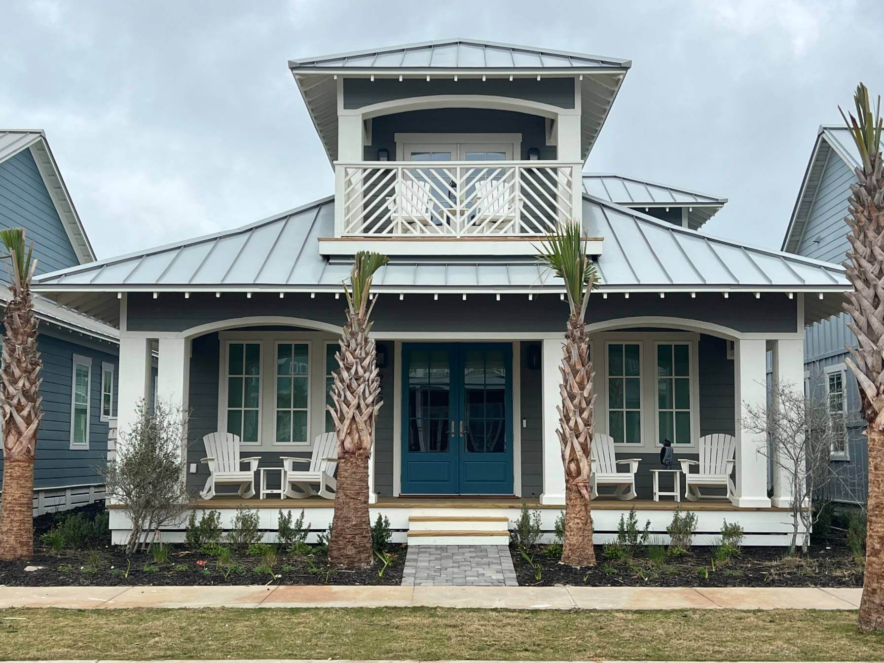 Newly built home with palm trees in Fredericksburg, Texas